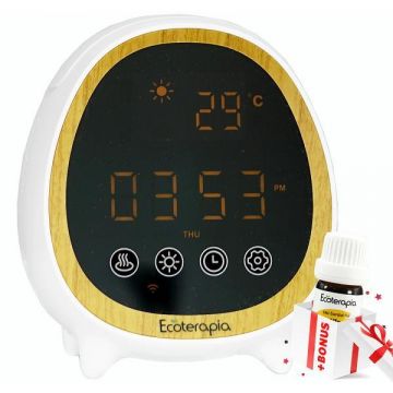 Difuzor aromaterapie Smart Tom cu display, ceas, alarma si termometru, control prin aplicatie + Bonus