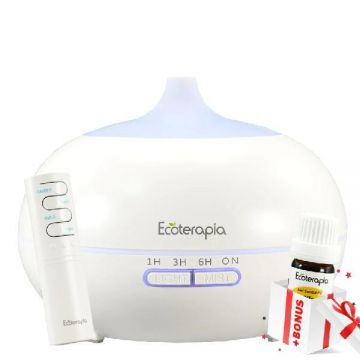 Difuzor de aromaterapie cu ultrasunete Aroma Vulcano, 550 ml, cu telecomanda Alb pur + BONUS Difuzor de aromaterapie cu ultrasunete Aroma Vulcano, 550 ml, cu telecomanda Alb pur + BONUS