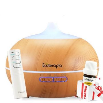 Difuzor de aromaterapie cu ultrasunete Aroma Vulcano, 550 ml, cu telecomanda Lemn natur + BONUS Difuzor de aromaterapie cu ultrasunete Aroma Vulcano, 550 ml, cu telecomanda Lemn natur + BONUS