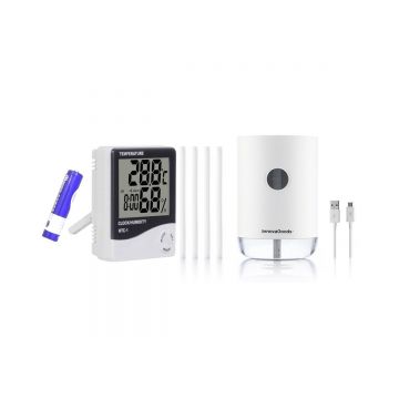 Umidificator cu ultrasunete, 1 Litru, reîncărcabil, Vaupure InnovaGoods + Ceas digital, termo si higro, Umidificator cu ultrasunete, 1 Litru, reîncărcabil, Vaupure InnovaGoods + Ceas digital, termo si higro,