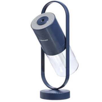 Umidificator purificator aer, ultrasunete, lumini led colorate, ionizator, rotatie 360 grade, 200 ml, albastru inchis
