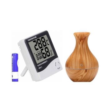 Umidificator ultrasonic cu lumina LED de veghe, 130 ml + Ceas digital Umidificator ultrasonic cu lumina LED de veghe, 130 ml + Ceas digital