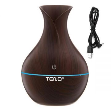 Difuzor Aromaterapie Teno&reg;, lumini ambientale, control tactil, capacitate 200ml, silentios, rezerva inclusa, alimentare USB, umidifica aerul, stejar inchis