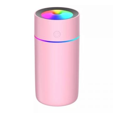Difuzor aromaterapie, Umidificator cu led 7 culori, roz, portabil, 10ml lavanda