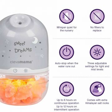 Lampa cu sare din Himalaya, umidificator cu lumina de noapte Clevamama 3070 Lampa cu sare din Himalaya, umidificator cu lumina de noapte Clevamama 3070
