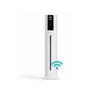 Umidificator AlecoAir U40 Tower White, WiFi, Lampa UV-C, Higrostat,  Display Digital, Lumini ambientale, Vapori calzi, Aromatera