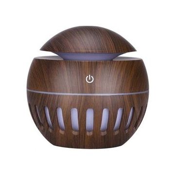 Umidificator Aromaterapie SIKS, Difuzor cu Ultrasunete, Pulverizator Arome Esentiale, cu LED si USB, Lemn Inchis