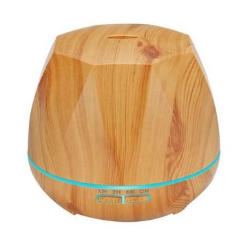 Umidificator cu ultrasunete SIKS®, difuzor aromaterapie, lumini led 7 culori, model diamant, 550 ml, lemn (5949319050434)