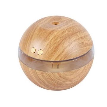 Umidificator rotund SIKS® pentru aromaterapie, difuzor ulei esential, culoare lemn deschis, 300 ml