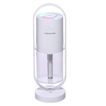 Umidificator SIKS® purificator aer, ultrasunete, lumini led colorate, rotatie 360 grade, 200 ml, alb