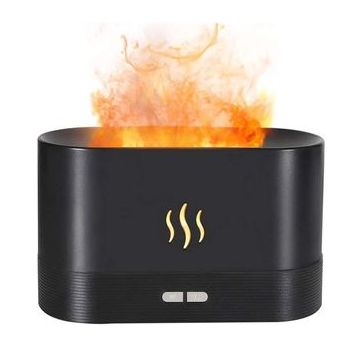 Umidificator Ultrasonic SIKS Cu Efect de Flacara, Difuzor Aromaterapie, Cablu USB, 225 ml, Negru