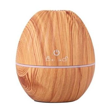 Umidificator ultrasunete SIKS® purificator aer, difuzor aroma, forma cocos, rezervor 130 ml, lemn deschis